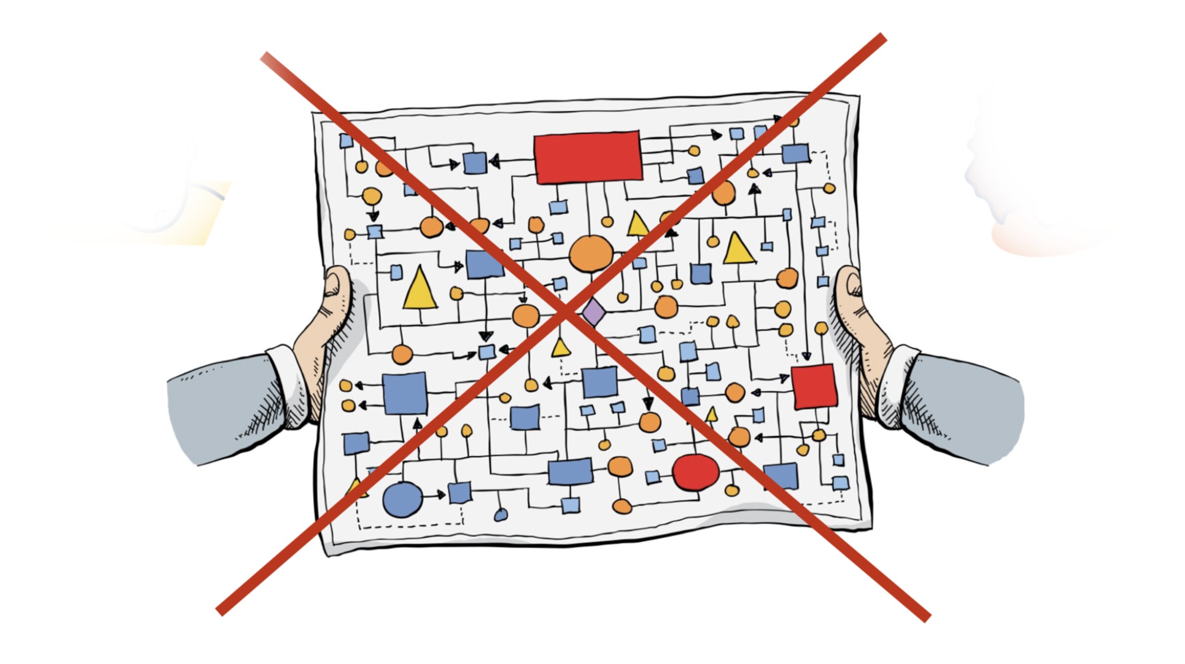 Complex legacy BPM flowchart crossed out — what Newgen feels like to use
