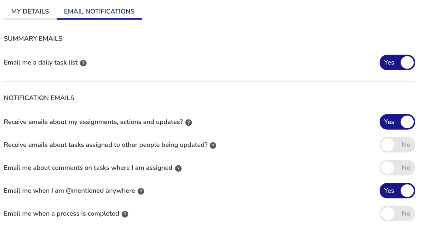 Screenshot of legacy email notifications settings showing checkboxes for different notification types that would become system-owned watches