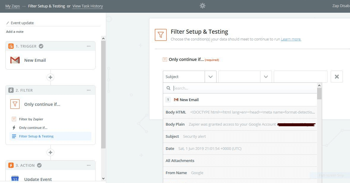 zapier filter set up and testing