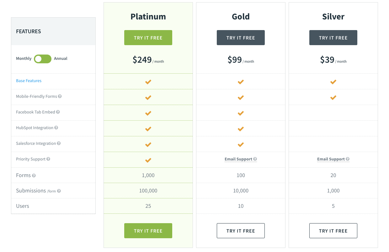 formstack pricing screenshot