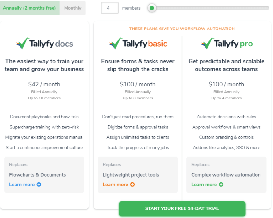 Pricing model Tallyfy