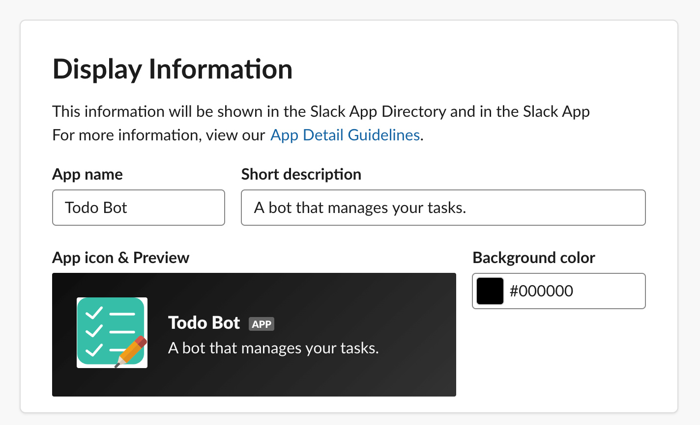 Slack Bot Details